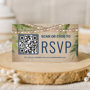 Tarjeta De Recepción Rústica Burlap Palm Tropical Código QR Boda RSVP