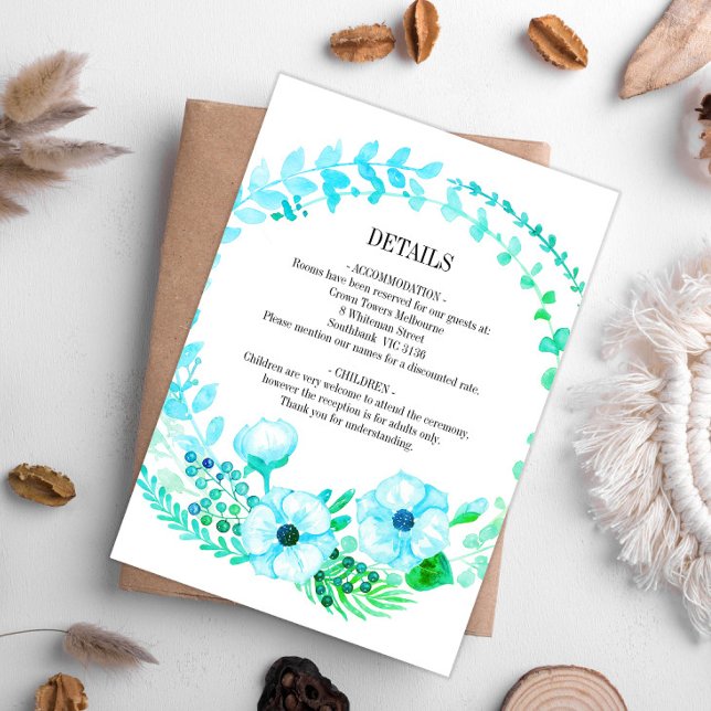 Tarjeta De Recepción Rústica floral Boda turquesa Wreath (Subido por el creador)