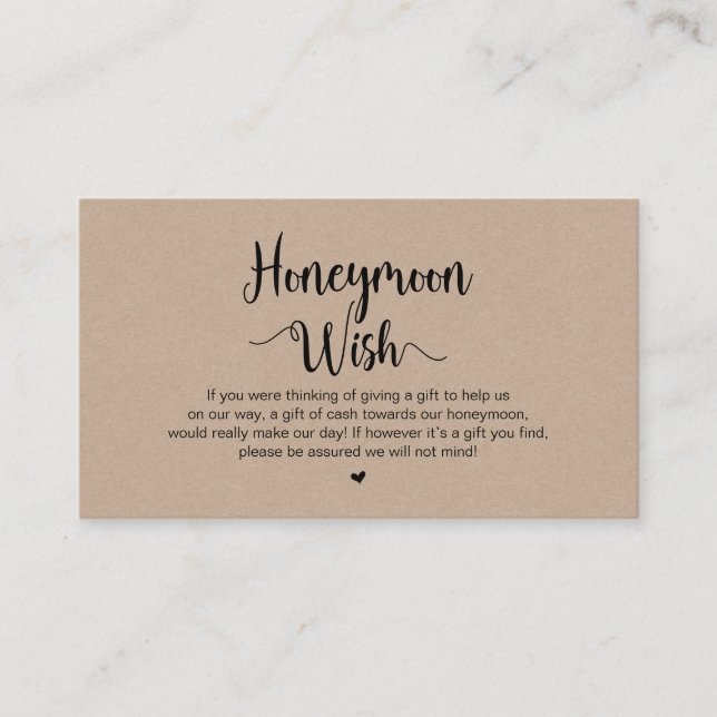 Tarjeta De Recepción Rústica granja Brown Kraft, deseo de luna de miel (Anverso)