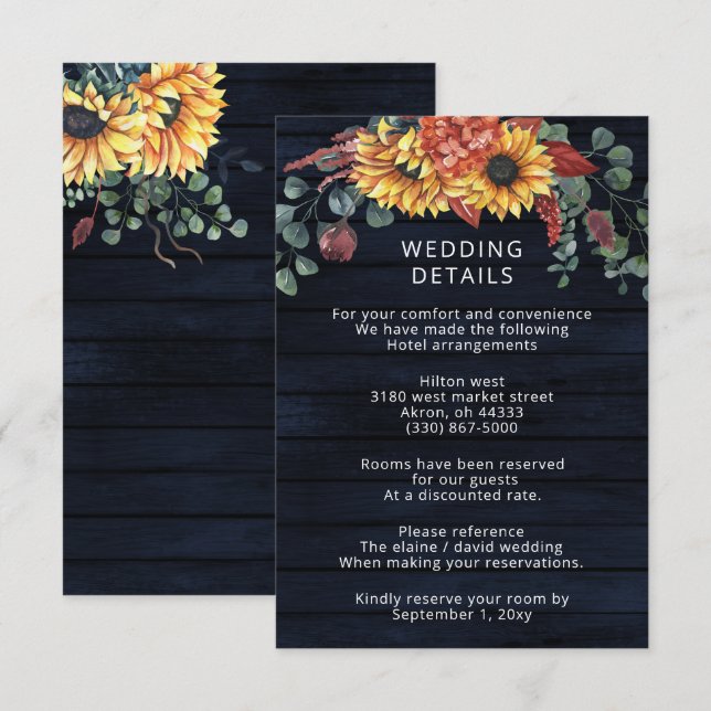 Tarjeta De Recepción Rústica Marina Barn Wood Country Sunflowers Boda (Anverso / Reverso)