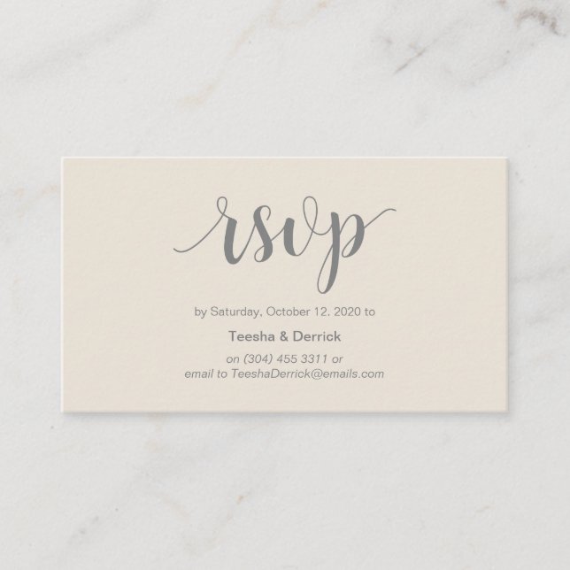 Tarjeta De Recepción Rústica moderna, gris y crema, RSVP en línea (Anverso)