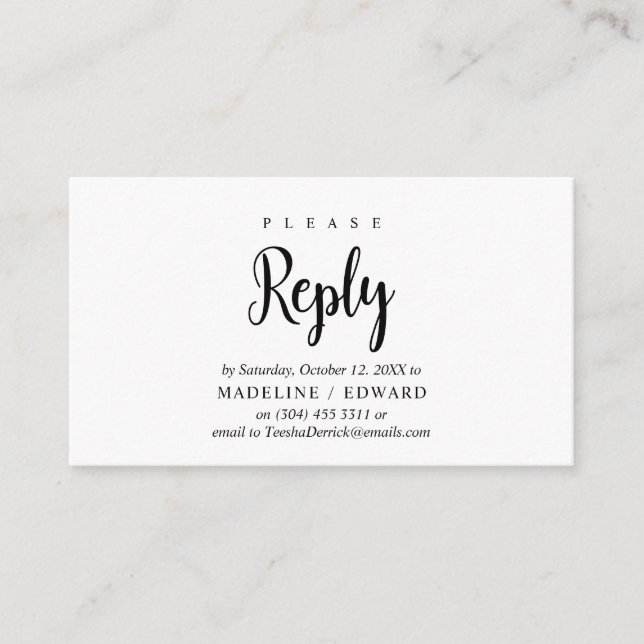 Tarjeta De Recepción Rústica moderna, guión negro, RSVP responde (Anverso)