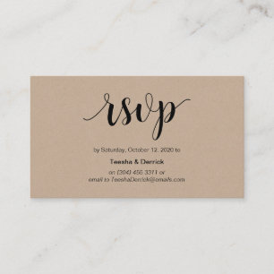 Tarjeta De Recepción Rústica moderna, Kraft, escritura negra, RSVP de b