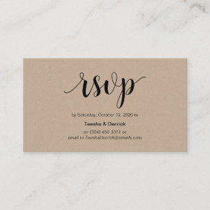 Tarjeta De Recepción Rústica moderna, Kraft, escritura negra, RSVP en l