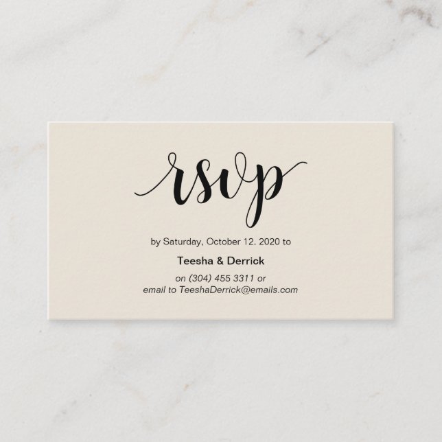 Tarjeta De Recepción Rústica moderna, negra y crema, RSVP en línea (Anverso)