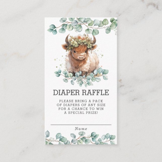 Tarjeta De Recepción Rústica vegetación Highland Cow Baby Diaper Raffle (Anverso)