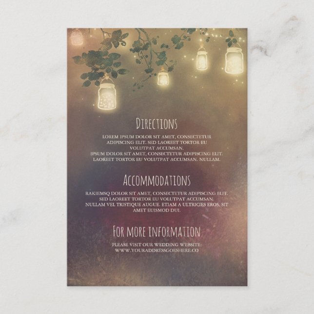 Tarjeta De Recepción Rústicas ramas de árbol y detalles del Boda Mason  (Anverso)