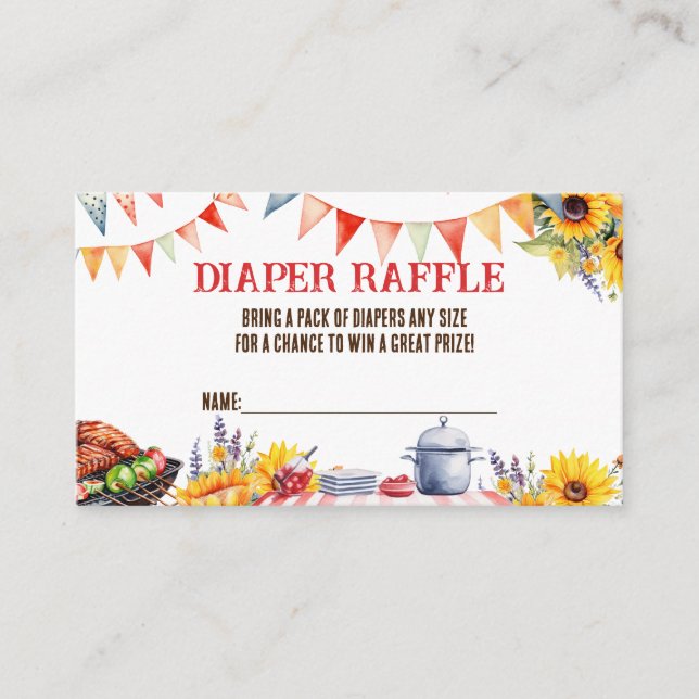 Tarjeta De Recepción Rústico BABY-Q Barbacoa Picnic Diaper Raffle (Anverso)