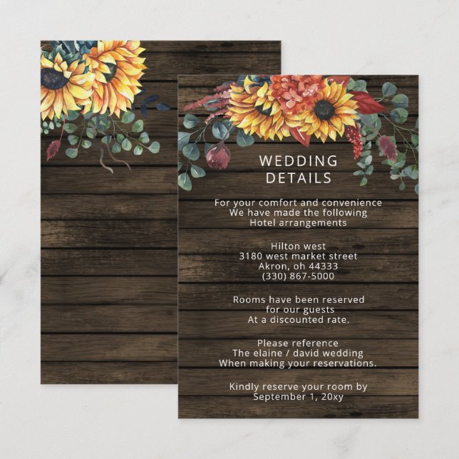 Tarjeta De Recepción Rústico Barn Wood Country Sunflowers Boda (Anverso / Reverso)
