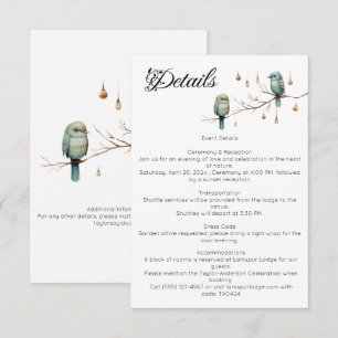 Tarjeta De Recepción Rústico Boda romántico de los pájaros de los bosqu