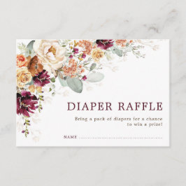 Tarjeta De Recepción Rústico Boho Borgoña Naranja Floral Diaper Raffle