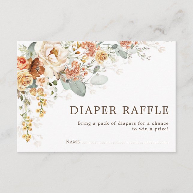 Tarjeta De Recepción Rústico Boho cae Naranja quemado Floral Diaper Raf (Anverso)