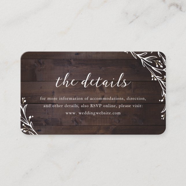 Tarjeta De Recepción Rústico Boho Floral Country Wedding Details En (Anverso)