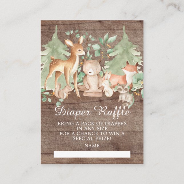 Tarjeta De Recepción Rústico Bosque de bosques animales bebé Diaper Raf (Anverso)