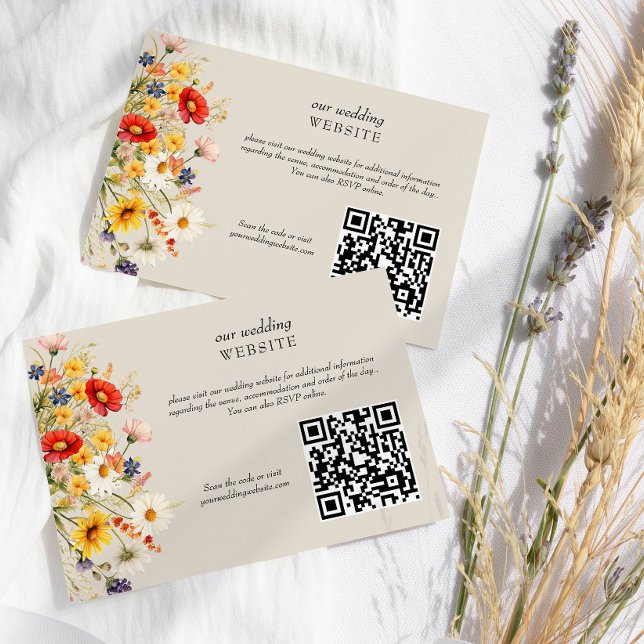 Tarjeta De Recepción Rústico código QR para Boda de Flores Silvestres (Wedding Website QR Code enclosure card from Rustic Wildflower Wedding Collection by Darling & May)