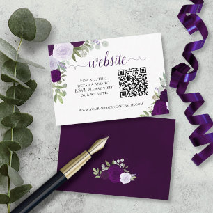 Tarjeta De Recepción Rústico Código QR para Bodas de Rosas púrpura
