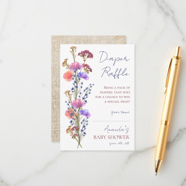 Tarjeta De Recepción Rústico Delicado Arailado Diaper Floral Raffle (Anverso/Reverso In Situ)