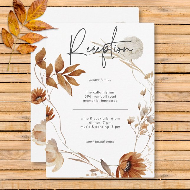 Tarjeta De Recepción Rústico Delicate Fall Floral Wreath (Rustic Delicate Fall Floral Wreath Reception Enclosure Card)