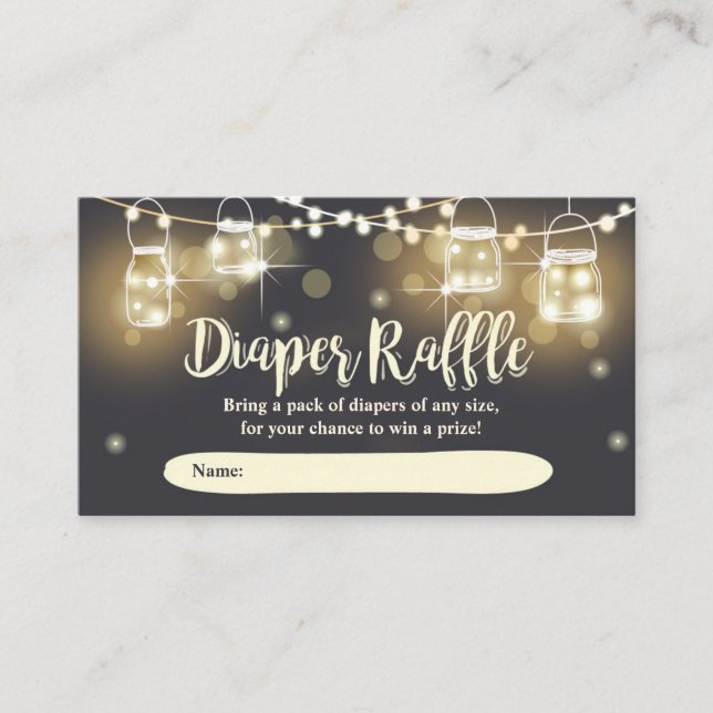 Tarjeta De Recepción Rústico Diaper Raffle Card luces jars Elegante (Anverso)