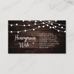 Tarjeta De Recepción Rústico Farm String Lights, Wood, Honeymoon Wish<br><div class="desc">Esta es la granja moderna rusa,  String Lights,  Diseño de madera,  minimalismo de escritura blanca,  fuente tipográfica,  Tarjeta de envoltura Boda. Puede cambiar los colores de fuente y agregar los detalles de boda en la fuente / letra coincidentes. Teesha Derrick</div>