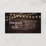 Tarjeta De Recepción Rústico Farm String Lights, Wood, Honeymoon Wish<br><div class="desc">Esta es la granja moderna rusa,  String Lights,  Diseño de madera,  minimalismo de escritura blanca,  fuente tipográfica,  Tarjeta de envoltura Boda. Puede cambiar los colores de fuente y agregar los detalles de boda en la fuente / letra coincidentes. Teesha Derrick</div>