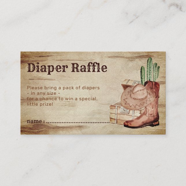 Tarjeta De Recepción Rústico género revela Diaper Raffle Baby Cowboy (Anverso)