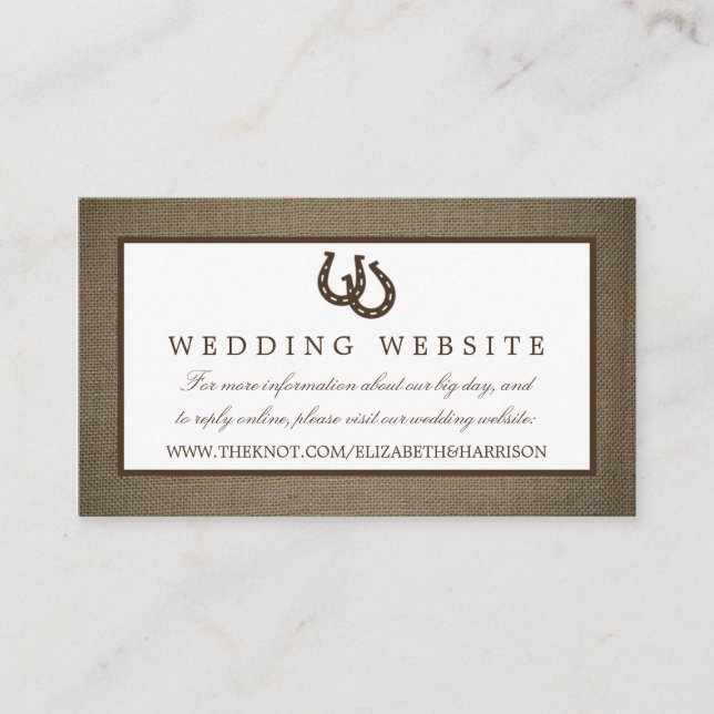 Tarjeta De Recepción Rústico Herradura Del País En El Boda Burlap (Anverso)