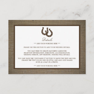 Tarjeta De Recepción Rústico Herradura del País En El Detalle Del Boda 