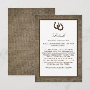 Tarjeta De Recepción Rústico Herradura del País En El Detalle Del Boda 