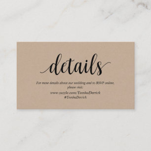 Tarjeta De Recepción Rústico Kraft, negro, detalles Bodas, RSVP en líne