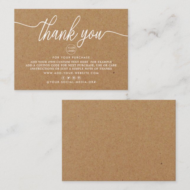 Tarjeta De Recepción Rústico Kraft Simple Script Business Gracias (Anverso / Reverso)
