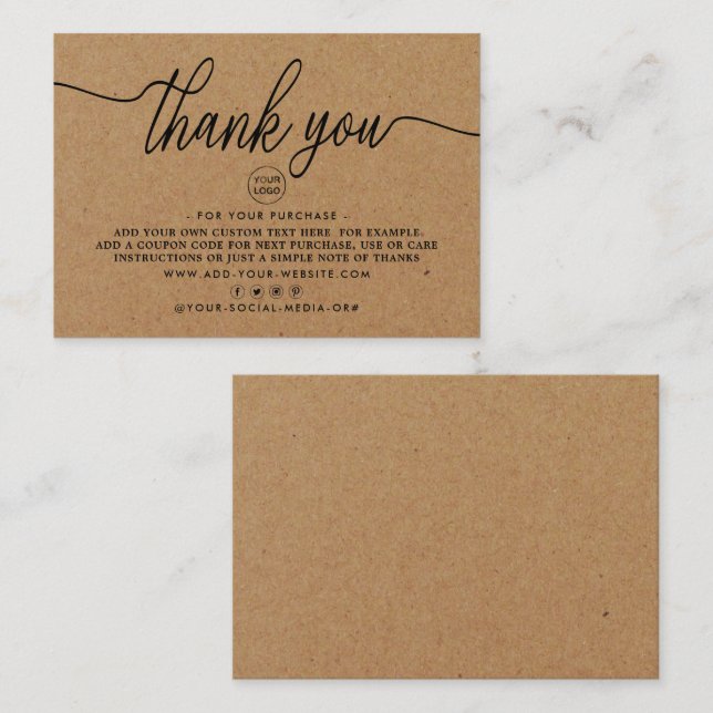 Tarjeta De Recepción Rústico Kraft Simple Script Business Gracias (Anverso / Reverso)