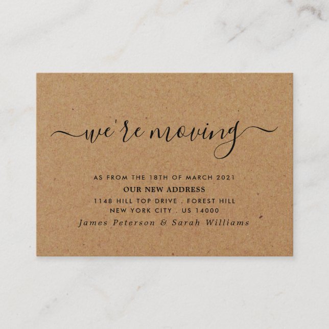 Tarjeta De Recepción Rústico Kraft Simple Script Cambio de dirección (Anverso)