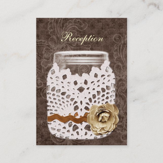 Tarjeta De Recepción Rústico Lace Wraped Mason Jar Boda (Anverso)