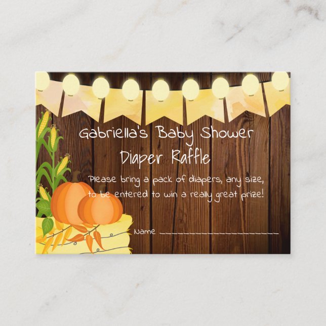 Tarjeta De Recepción Rústico Otoño Pequeño Calabaza Diaper Raffle Ticke (Anverso)