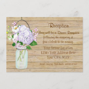 Tarjeta De Recepción Rústico País Mason Jar Floral Lavanda Hydrangea
