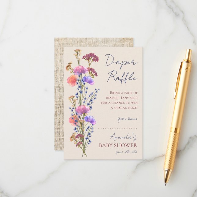 Tarjeta De Recepción Rústico Pekín Acrílico Floral Diaper Raffle (Anverso/Reverso In Situ)