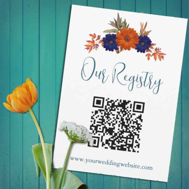 Tarjeta De Recepción Rústico Registro de Bodas Florales Azules Naranja  (Subido por el creador)
