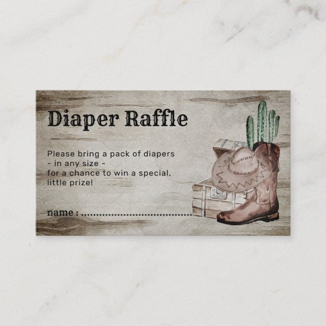 Tarjeta De Recepción Rústico Retro Diaper Raffle Cowboy (Anverso)