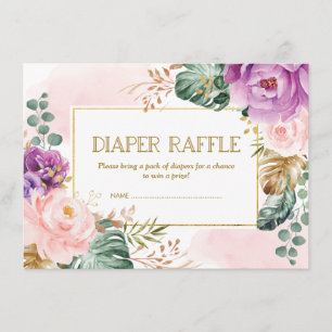 Tarjeta De Recepción Rústico Rubor Purple Tropical Floral Diaper Raffle