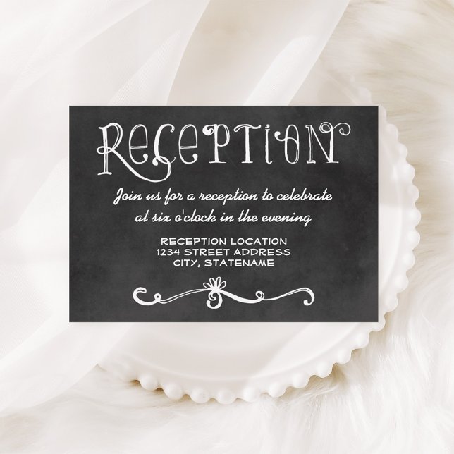 Tarjeta De Recepción Rústico Script Chalkboard Wedding Receptor Negro (Subido por el creador)