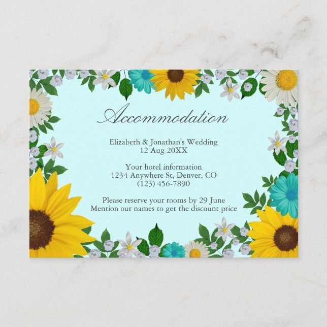 Tarjeta De Recepción Rústico Sunflower Daisy Floral (Anverso)