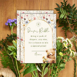 Tarjeta De Recepción Rústico Teddy Bear Floral Diaper Raffle Baby Showe