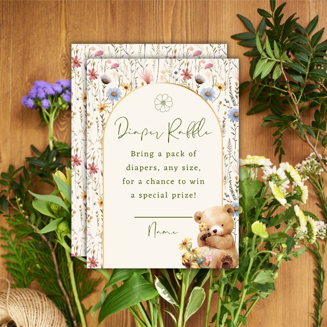 Tarjeta De Recepción Rústico Teddy Bear Floral Diaper Raffle Baby Showe (Subido por el creador)
