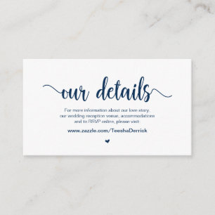 Tarjeta De Recepción Rústico, tinta azul de la marina, detalles del Bod