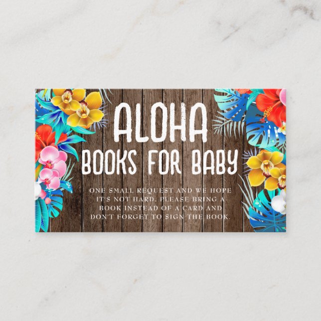Tarjeta De Recepción Rústico tropical deja libros de Aloha para bebé (Anverso)