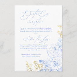 Tarjeta De Recepción Rústico y elegante Boda floral de oro azul polvori