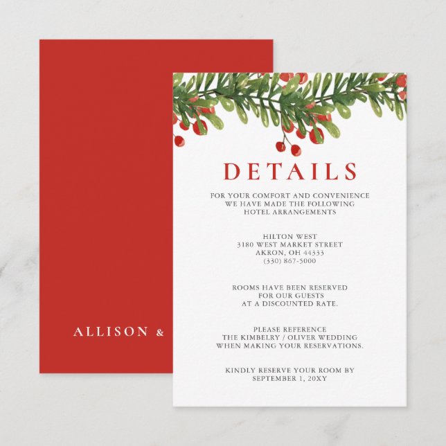 Tarjeta De Recepción Rústicos bughes de Holly Winter Navidades Boda (Anverso / Reverso)