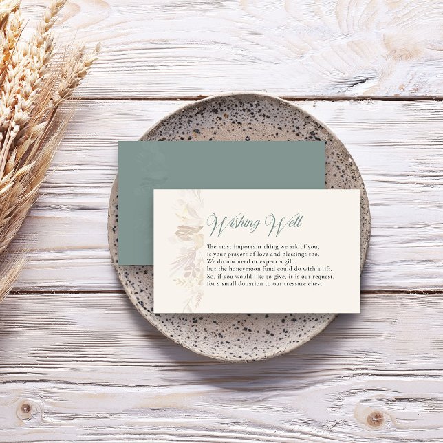 Tarjeta De Recepción Sabor del follaje botánico verde sagaz (Sage Green Elegant wedding wishing well insert card - Foliage Duet wedding collection)