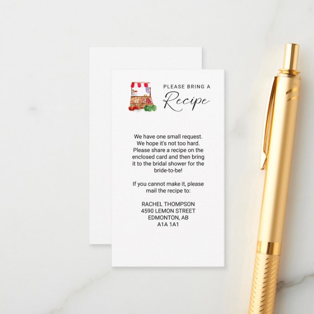 Tarjeta De Recepción Sacar una receta de la ducha de novia del mercado (Anverso/Reverso In Situ)